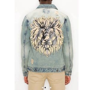 Unisex Oversized Jean Jacket Lion Face In Back